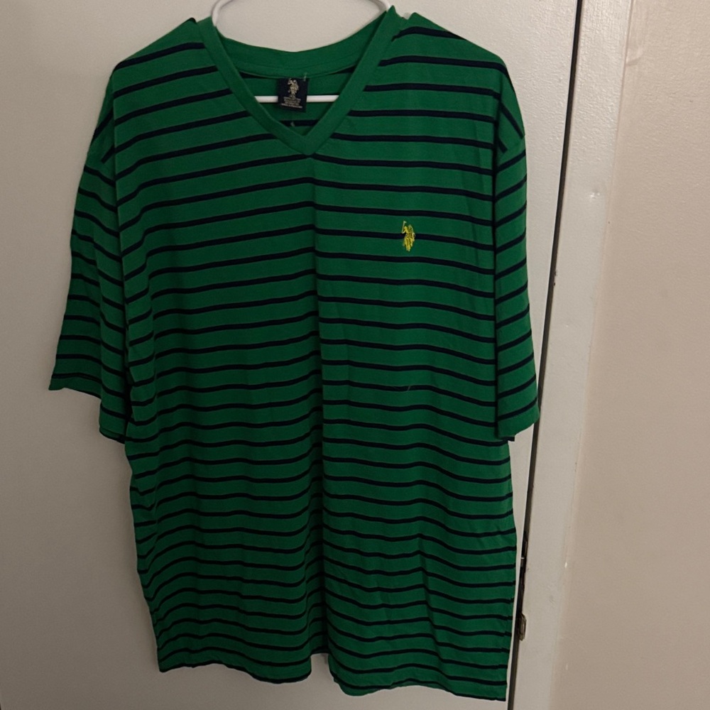 U.S. Polo Assn. Green and Black Striped V-Neck Tee Size 3xl